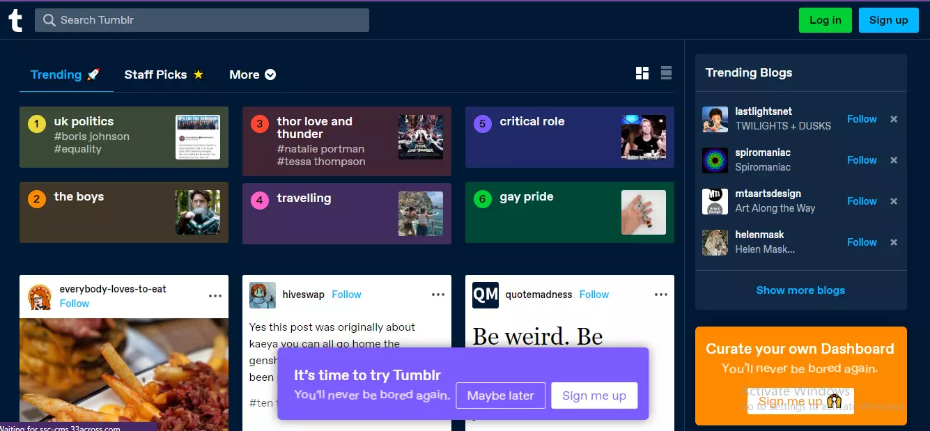 Tumblr free blogging platform